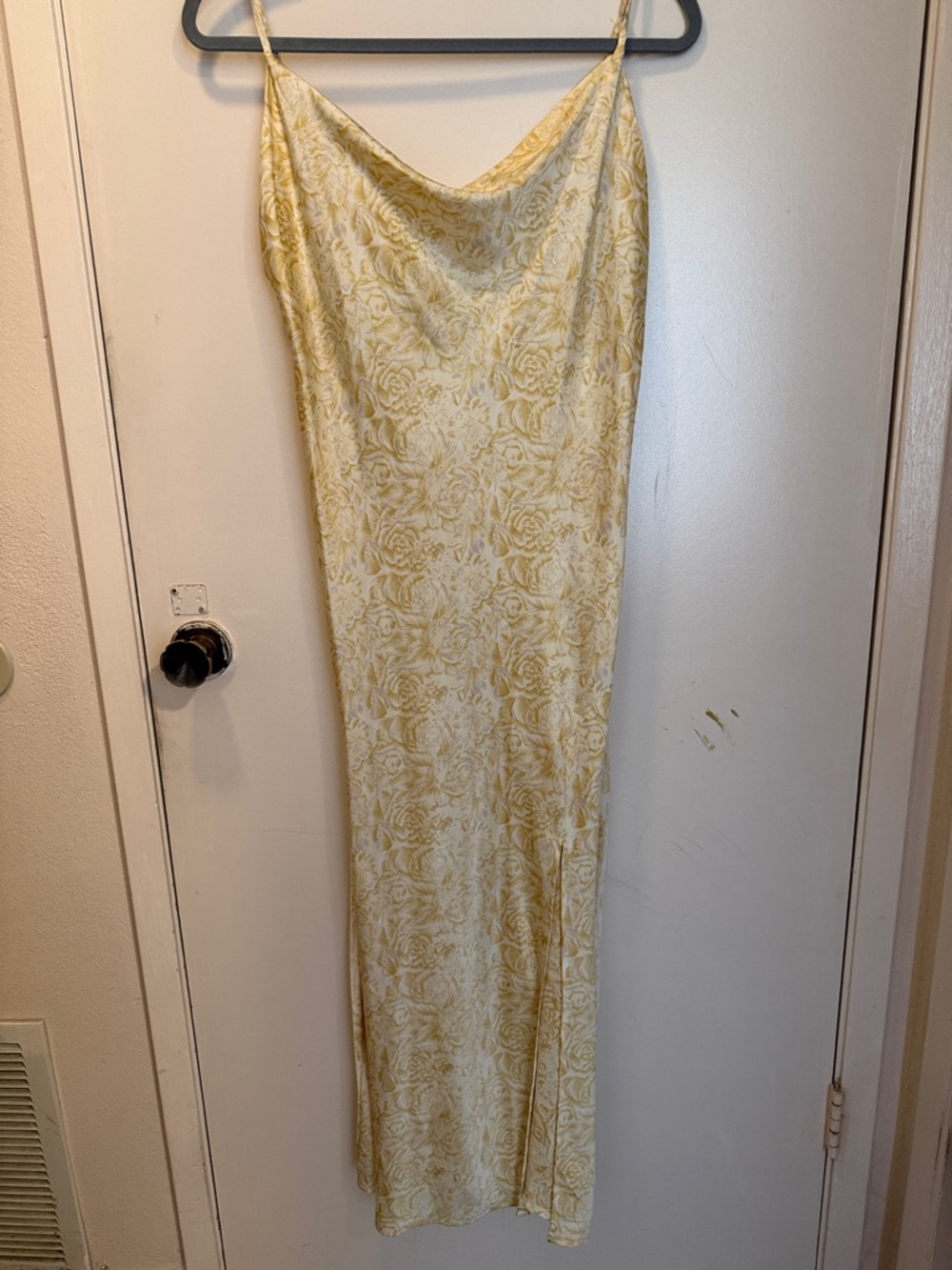 Yellow Floral Satin Maxi Slip Dress - Womens